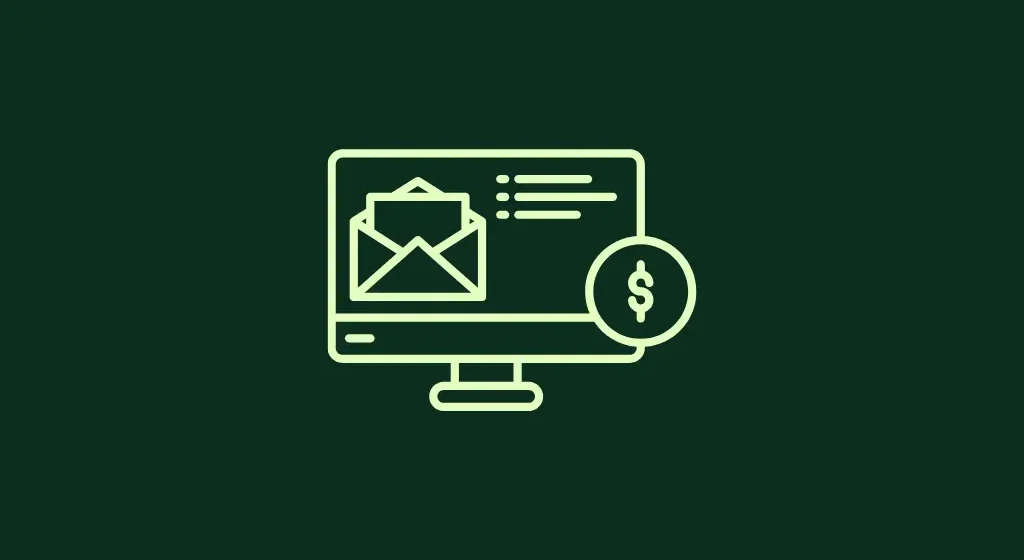 Email marketing icon on a computer screen with a dollar symbol